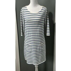 Boden Nautical Dress 3/4 Sleeve Blue White Stripe Cotton Women's US 8